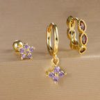 3PCS Gold Colour Chain Flower Drop Earrings Zircon Dangle Earring