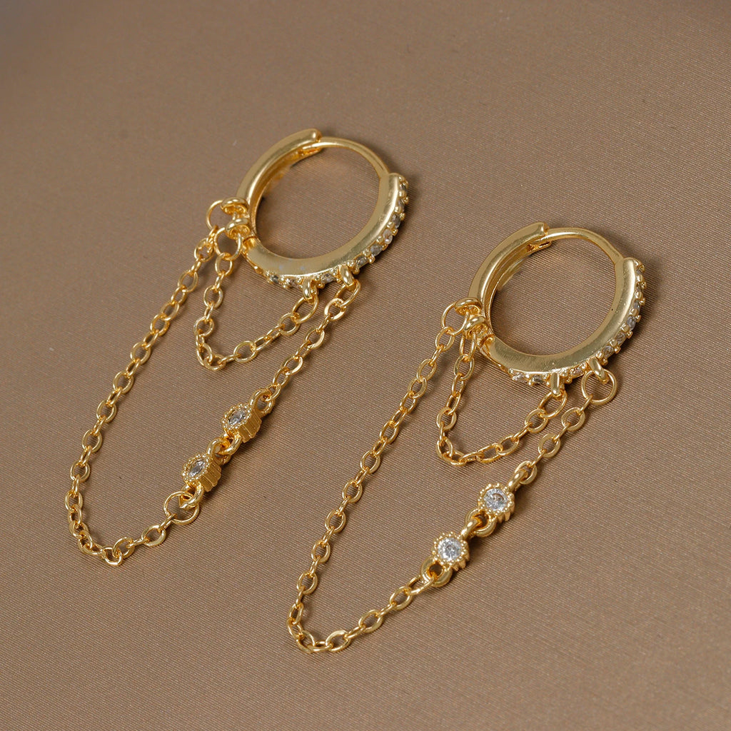 Fashion Stainless Steel Zircon Chain Hoop Earrings Helix Tragus