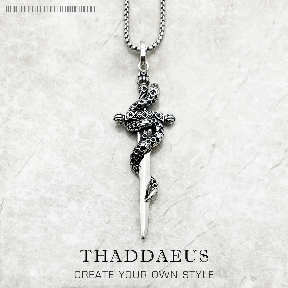 Sword Pendant Link Chain Necklace 925 Sterling Silver Vintage Jewellery Gift