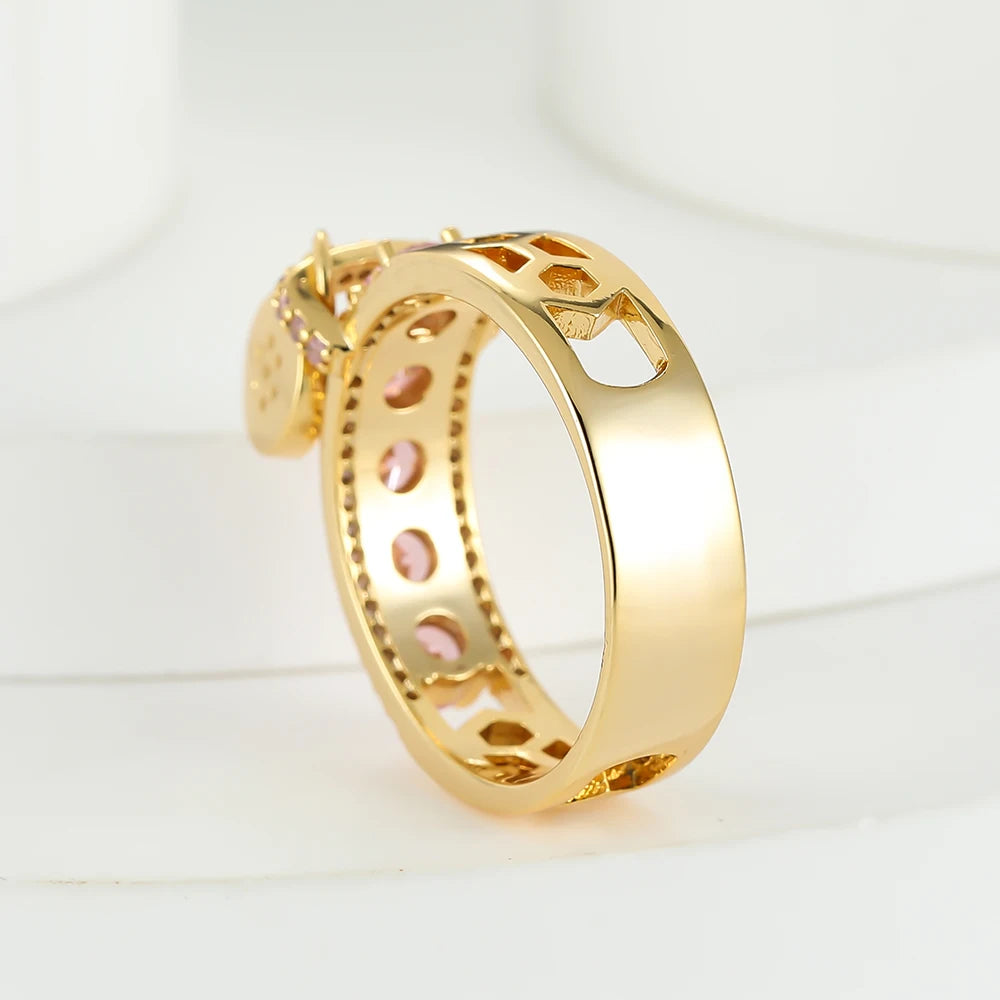 Luxury Female Rose Red Stone Wedding Rings For Women Engagement Jewelry Cute Pink Zircon Round Dangle Ring Christmas Day Gifts