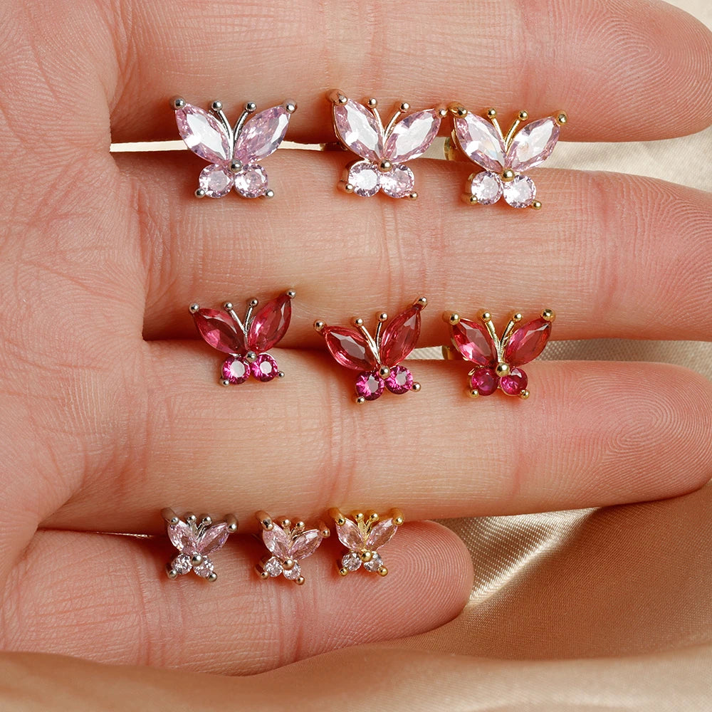 1PC Stainless Steel Tragus Helix Butterfly Piercing Earrings Pink
