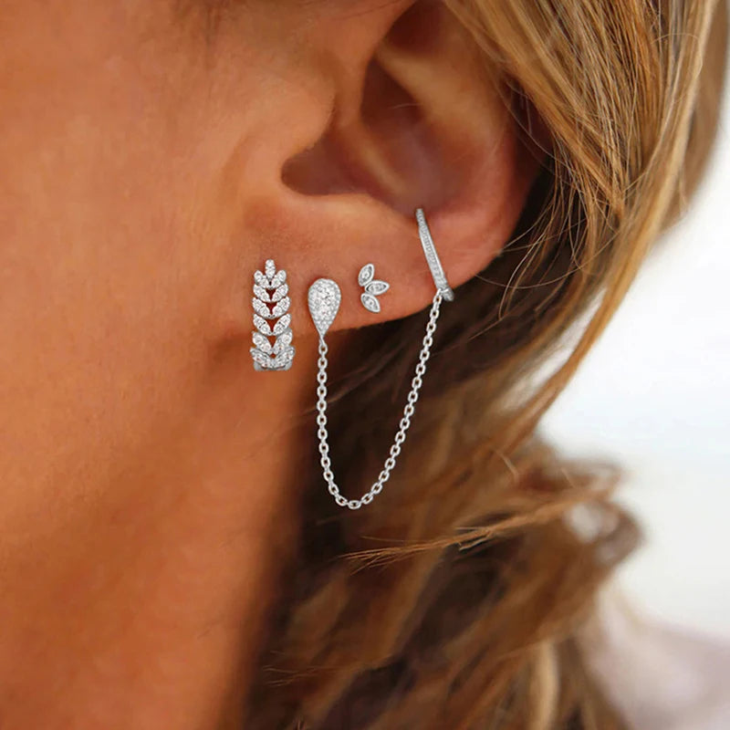 Fashion Silver Colour Stainless Steel Chain Hanging Earrings Huggie