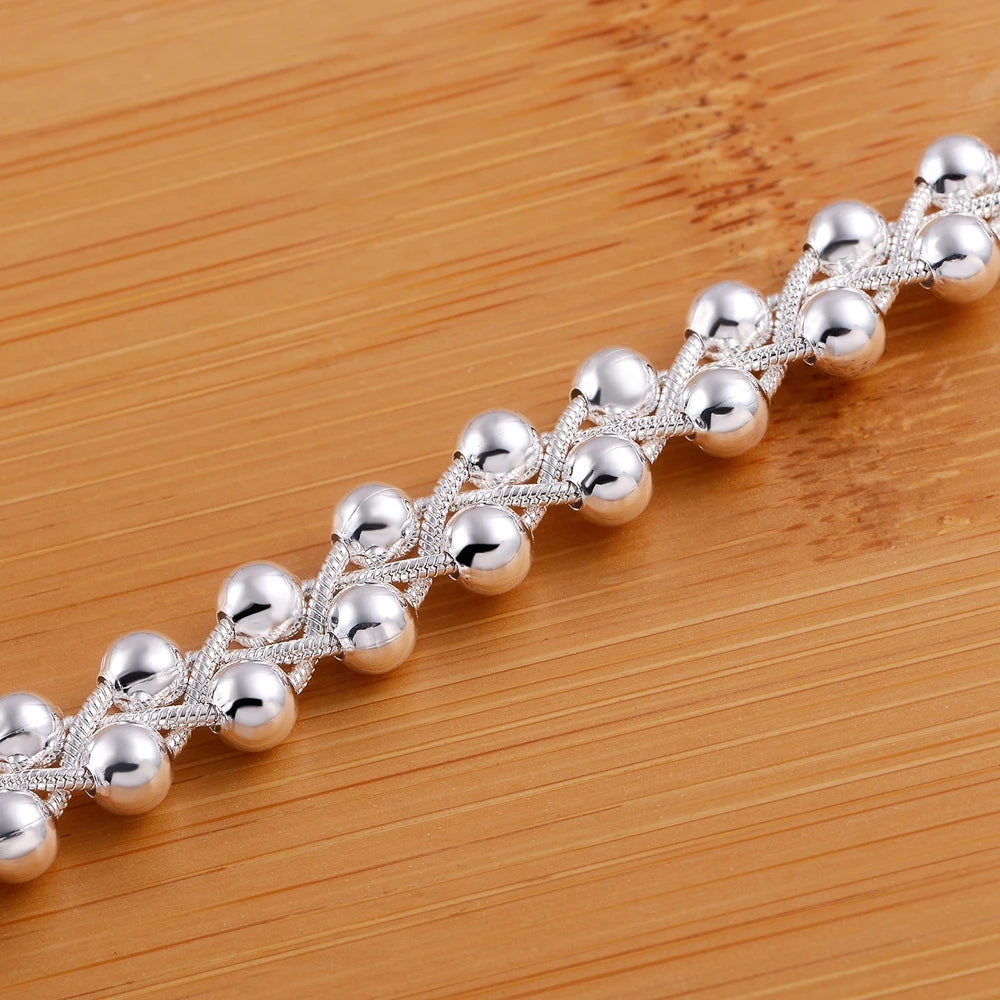 Braided Beads Chain Bracelet 925 Sterling Silver Women Christmas Gift