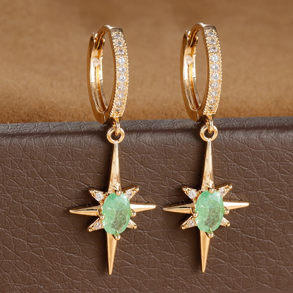 Luxury Crystal Zirconia Star Hoop Earrings Gold Plated Geometric