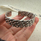 100% Solid 925 Sterling Silver Metal Bracelet for Women Men Vintage Black Stone Letters Handmade Simple Birthday Gift