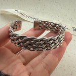 100% Solid 925 Sterling Silver Metal Bracelet for Women Men Vintage Black Stone Letters Handmade Simple Birthday Gift