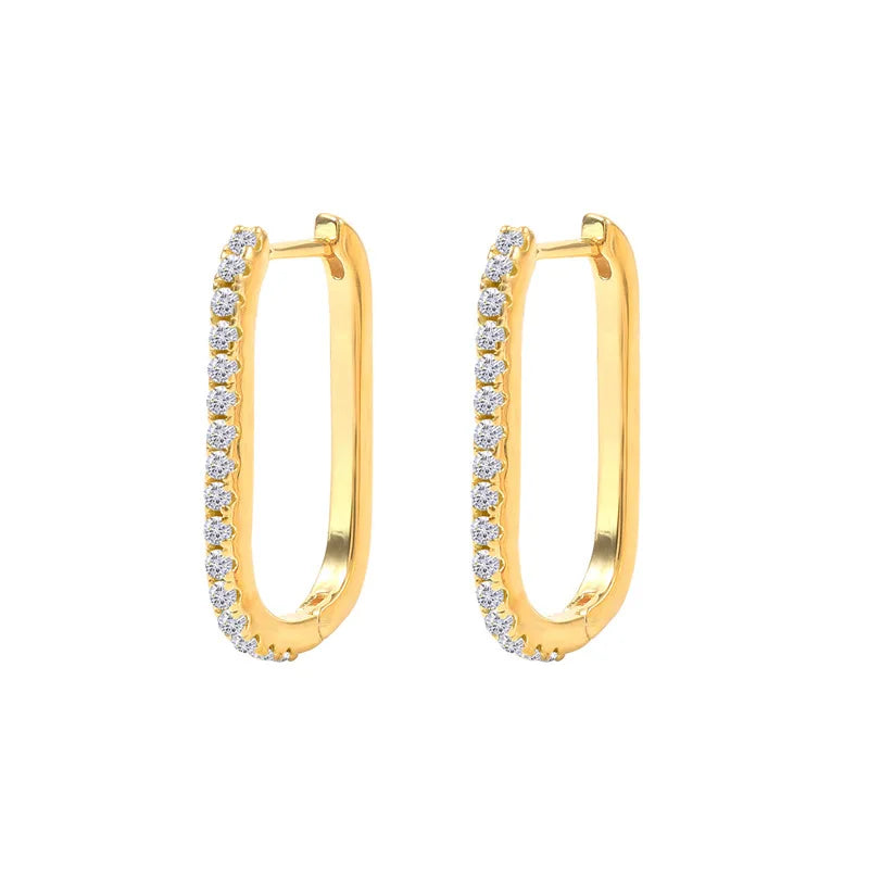 2PCS Stainless Steel Square Huggie Hoop Earrings Cubic Zirconia