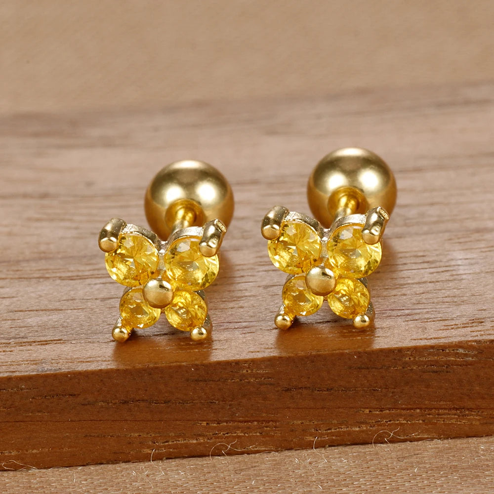 1 Pair Fashion Stainless Steel Zircon Butterfly Pendant Earrings Helix