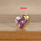 1PC Heart Stainless Steel Ear Studs Purple Crystal Stud 3-8mm