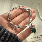 100% Solid 925 Sterling Silver Metal Bracelet for Women Men Vintage Heart Letters Handmade Simple Birthday Gift