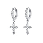 High Quality Stainless Steel Zircon Lightning Cross Hoop Earrings