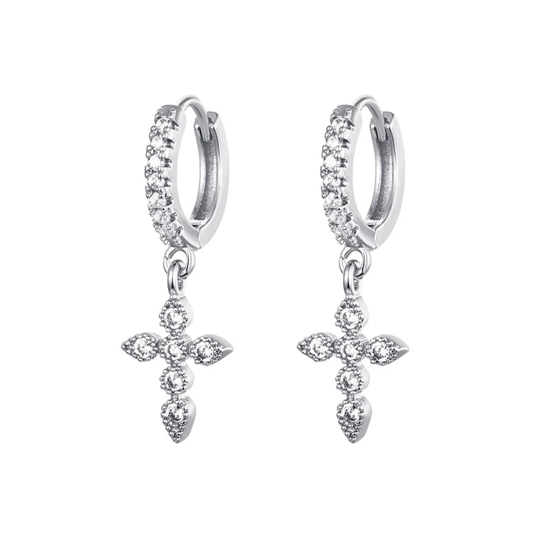High Quality Stainless Steel Zircon Lightning Cross Hoop Earrings