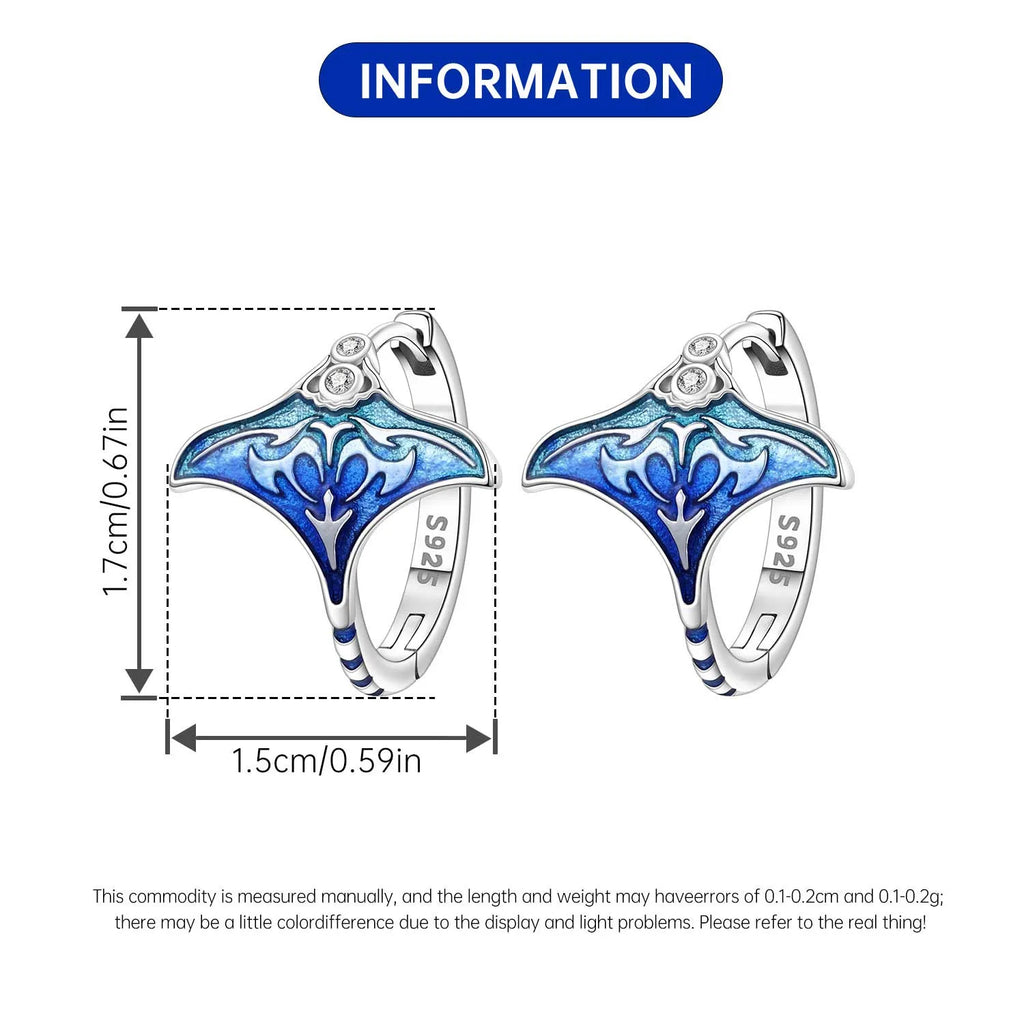 925 Sterling Silver Blue Devil Fish Hoop Earrings Anniversary Jewellery Gift