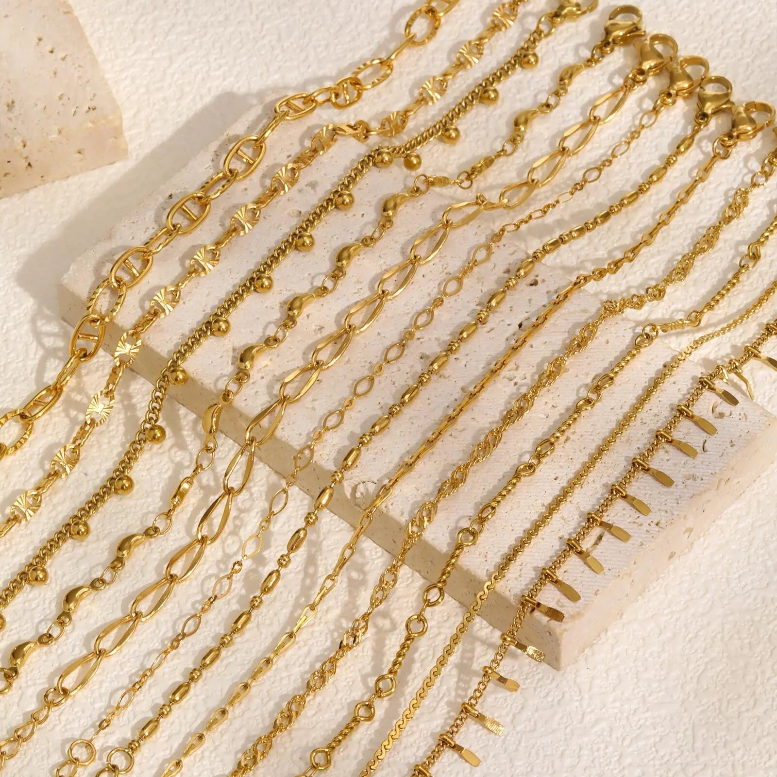 Gold Plated Link Bracelet for Women, Stainless Steel Stackable Chain Wristband, Adjustable Waterproof Jewelry