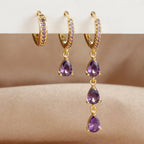 3PCS Stainless Steel Zircon Water Drop Hoop Earrings 18K Gold Heart