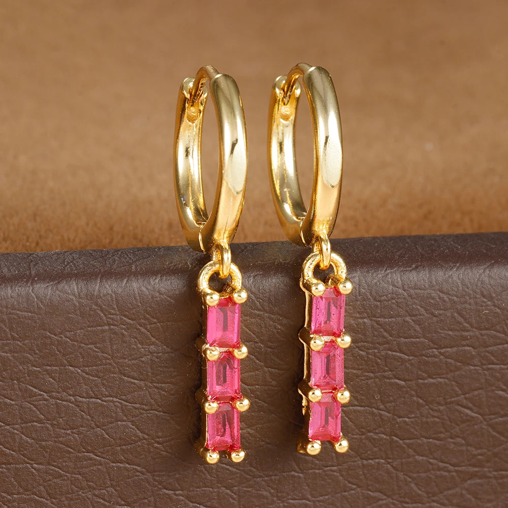 1 Pair Stainless Steel Colourful Zircon Square Dangle Earrings Punk