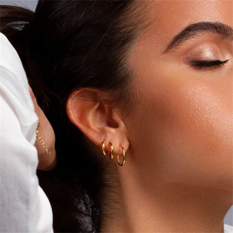 1Pairs/2Pcs Small Hoop Earrings Women Men Gold Silver Anti-allergy