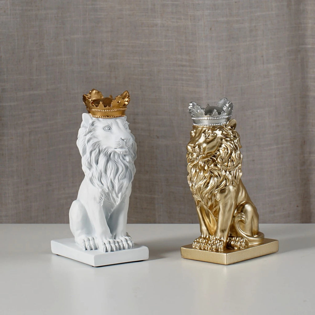18cm Golden Crown Lion King Statue Nordic Handicraft Office Decoration Art Sculpture