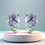 925 Sterling Silver Purple Flowers Versatile Hoop Earrings Fine Birthday Gift