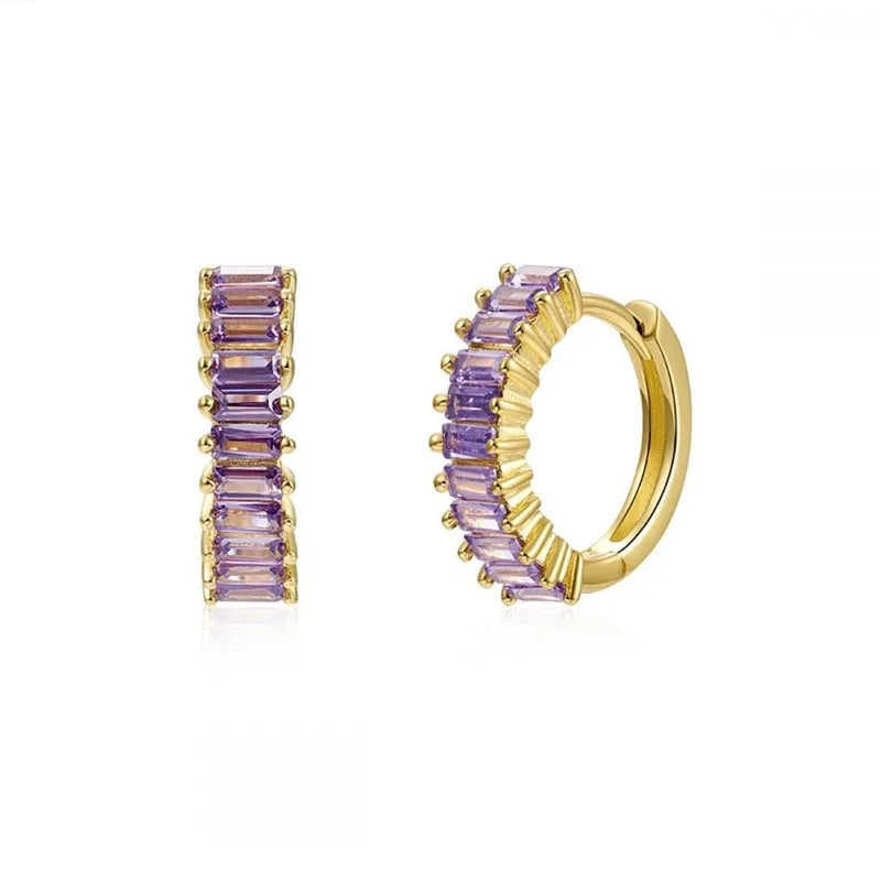 2PCS Stainless Steel Circle Hoop Earrings Colourful Zircon Crystal