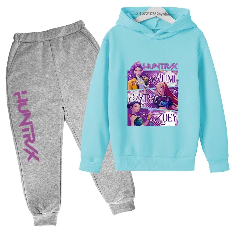 Kids Kpop Demon Hunters Cartoon Print Hoodie & Pants Sportsuit 2-13 Years