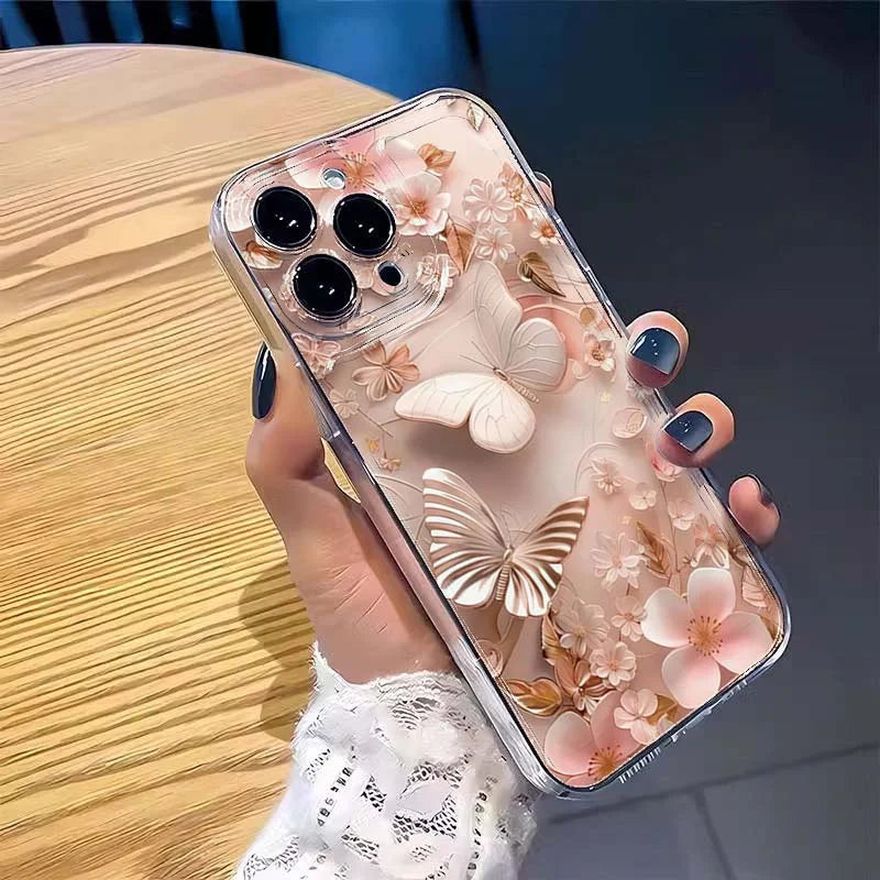 Butterfly Flower Pattern Case for iPhone 17 16 15 14 13 12 11 Pro Max XR Soft