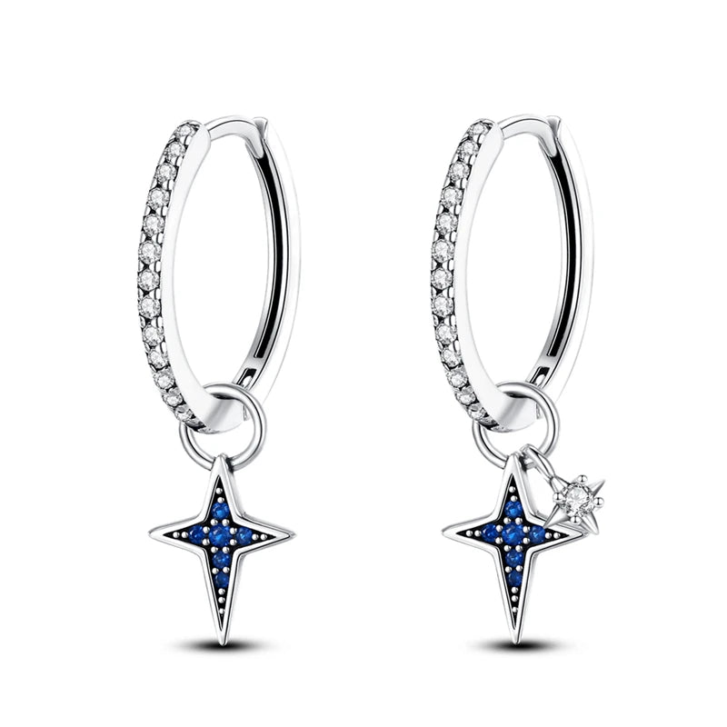 925 Sterling Silver Mysterious Star Moon Versatile Hoop Earrings Women's Gift