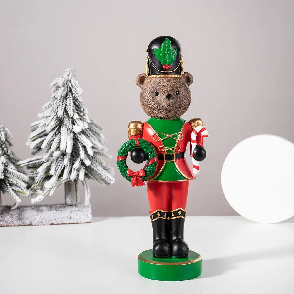 Resin Bear Nutcracker Statue Christmas Soldier Figurines Living Room Decoration Gift