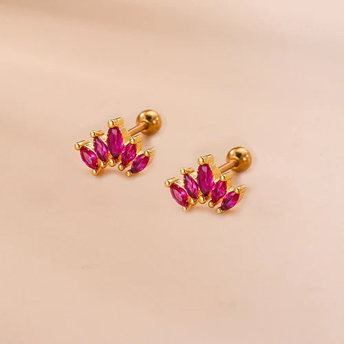 2PCS New Stainless Steel Rose Red Mini Piercing Stud Earrings