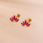 2PCS New Stainless Steel Rose Red Mini Piercing Stud Earrings