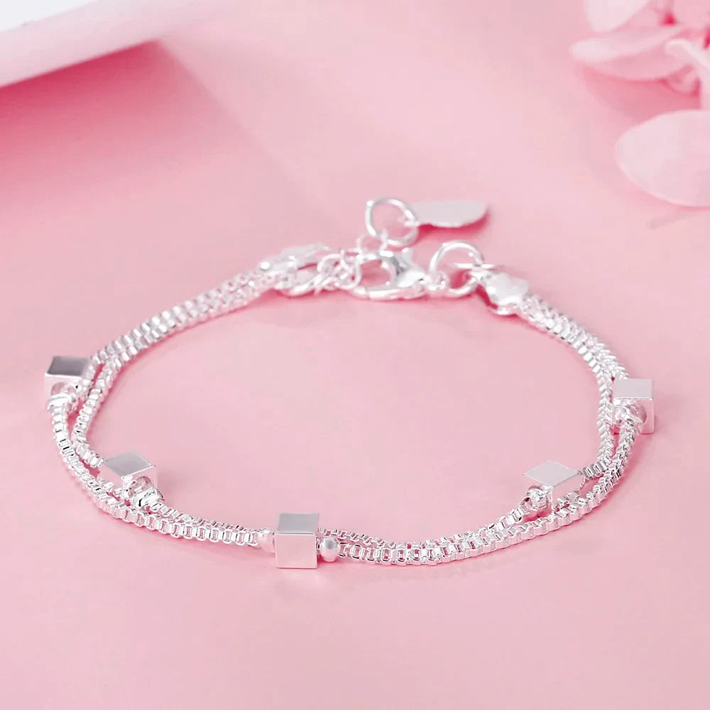 20cm Original Luxury Charm Chain Bracelet 925 Sterling Silver Wedding Jewelry