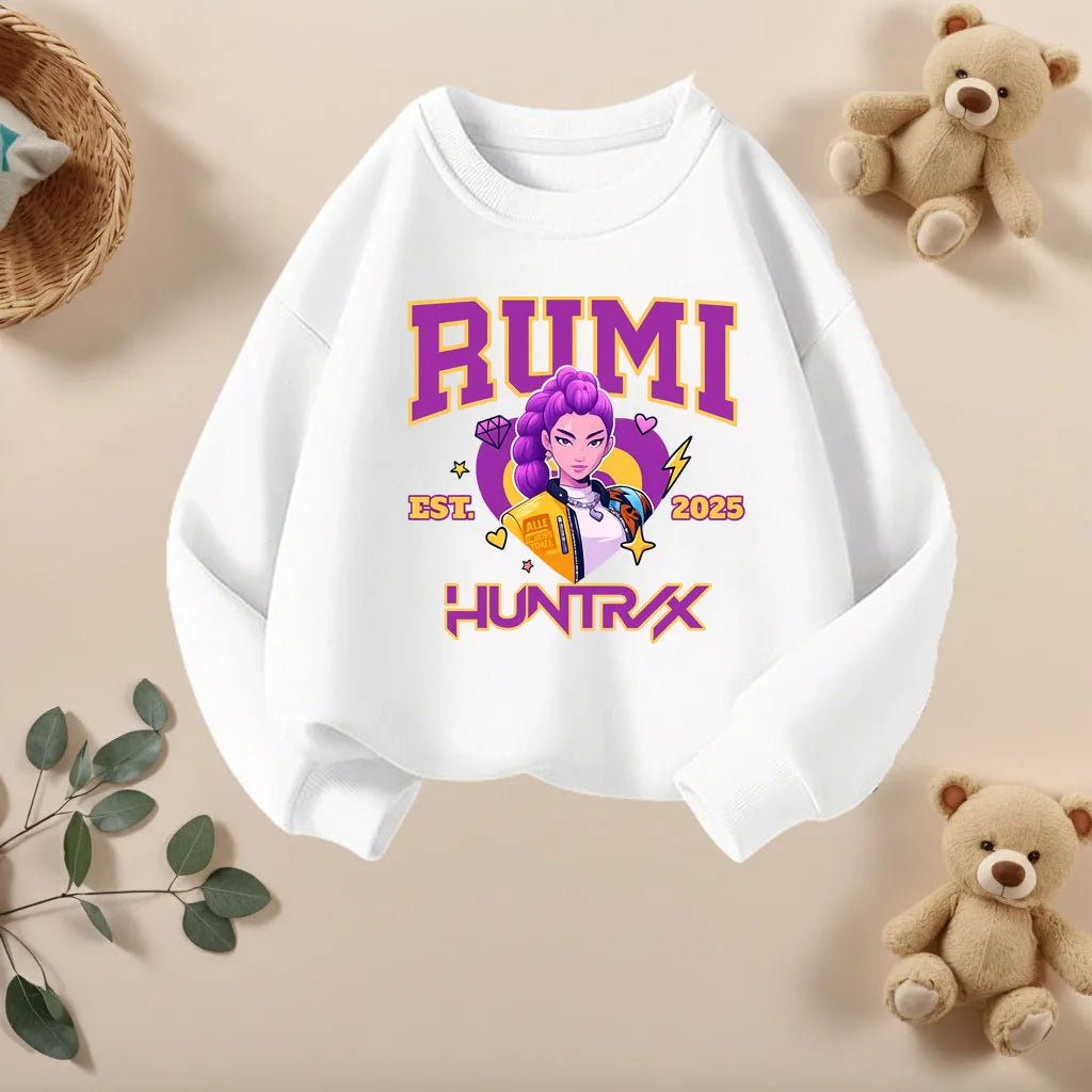 K-pop Girls Long Sleeve Pullovers Cartoon Print O-Neck Sport Sweatshirts