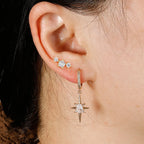 Luxury Crystal Zirconia Star Hoop Earrings Gold Plated Geometric