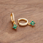 Luxury Stainless Steel Small Dangle Earrings Zirconia Flower Pendant