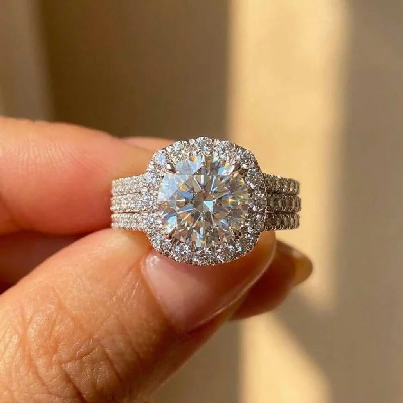 925 Sterling Silver Sparkling Full Zircon Square Geometry Ring Women's Gift Party Stylish Jewellery
