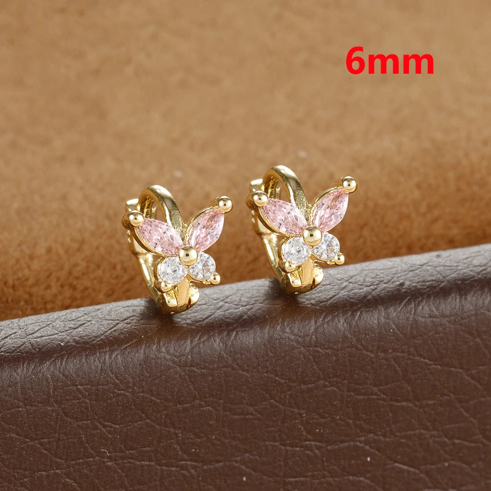 Stainless Steel Zircon Butterfly Minimal Hoop Earrings Gold Huggie