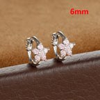 2PCS Huggies Hoop Earrings Stainless Steel Crystal Zirconia Flower