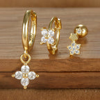 3PCS Four Flower Zircon Little Hoop Earring Star Cartilage Piercing