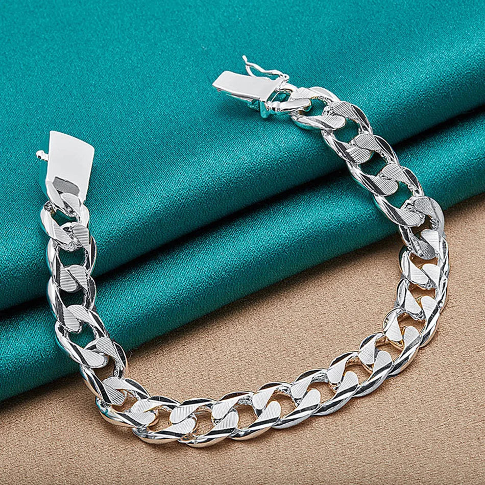 10mm Side Chain Bracelet 925 Sterling Silver Men Women Wedding Charm Gift