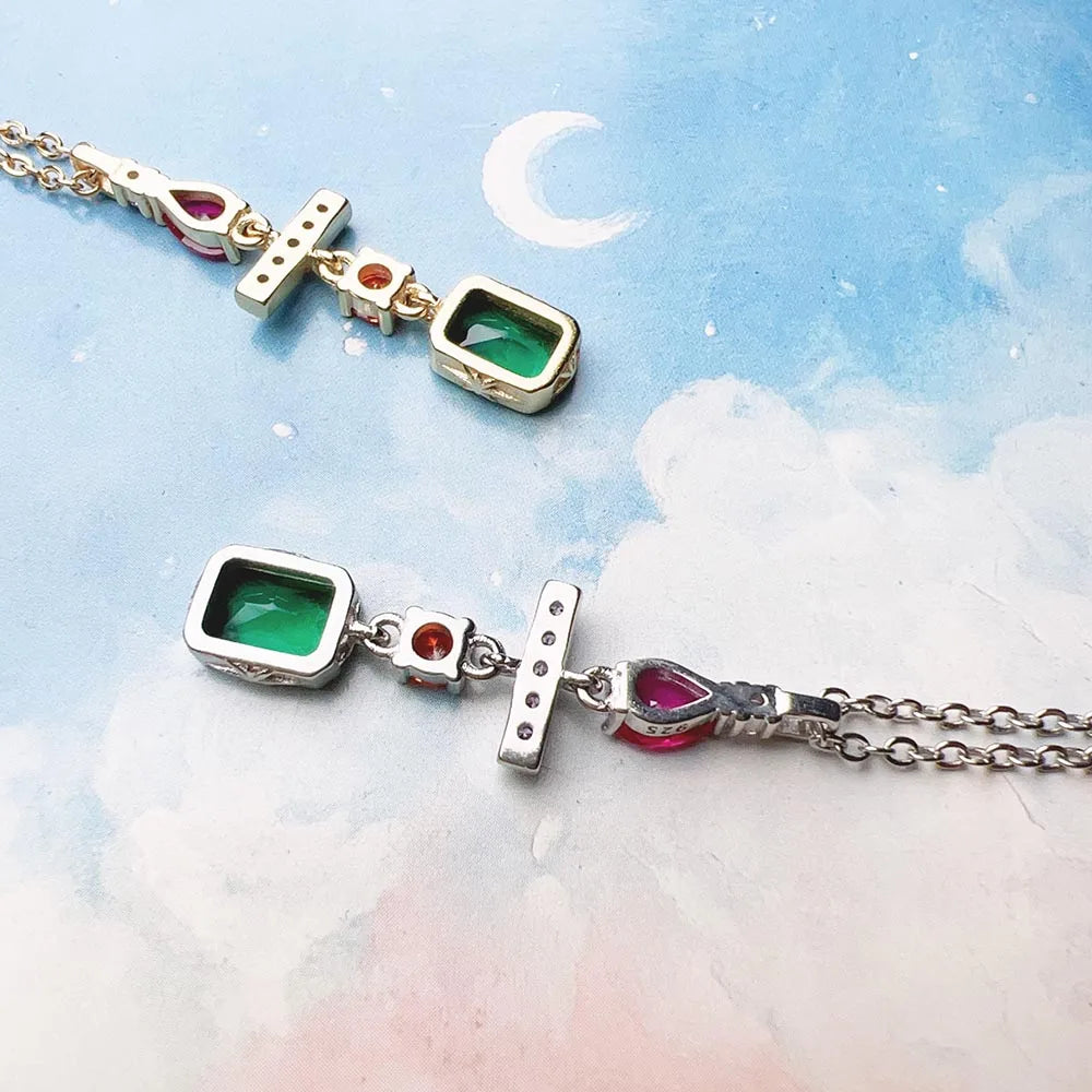 Colourful Stone Mix Golden Necklace 925 Sterling Silver Bohemia Jewellery