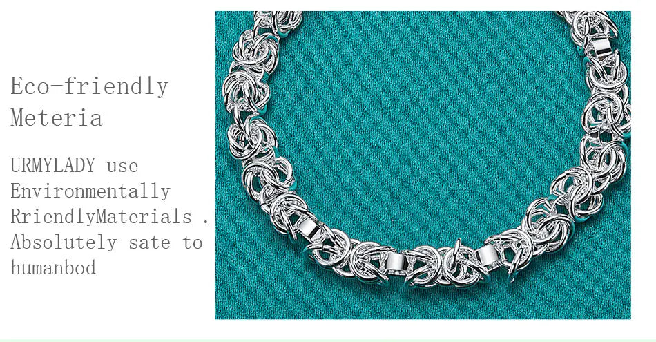 925 Sterling Silver Classic Circle Chain Bracelet Men Women Wedding Gift