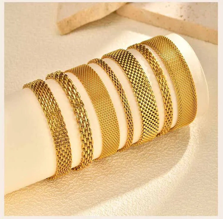Stainless Steel 18K Gold Plated Bracelet for Women, Adjustable Weaving Mesh Chain, Exquisite Jewelry Gift