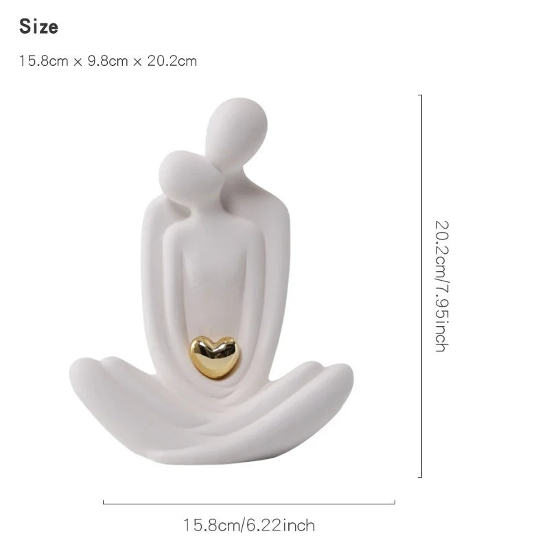 20cm Couple Figurines Ceramic Statue Hugging Lovers Tabletop Bedroom Bookshelf Decor