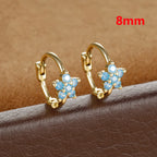 2PCS Huggies Hoop Earrings Stainless Steel Crystal Zirconia Flower