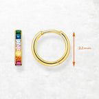 Gold Hinged Hoop Earrings Sparkling Rainbow 925 Sterling Silver Bohemia