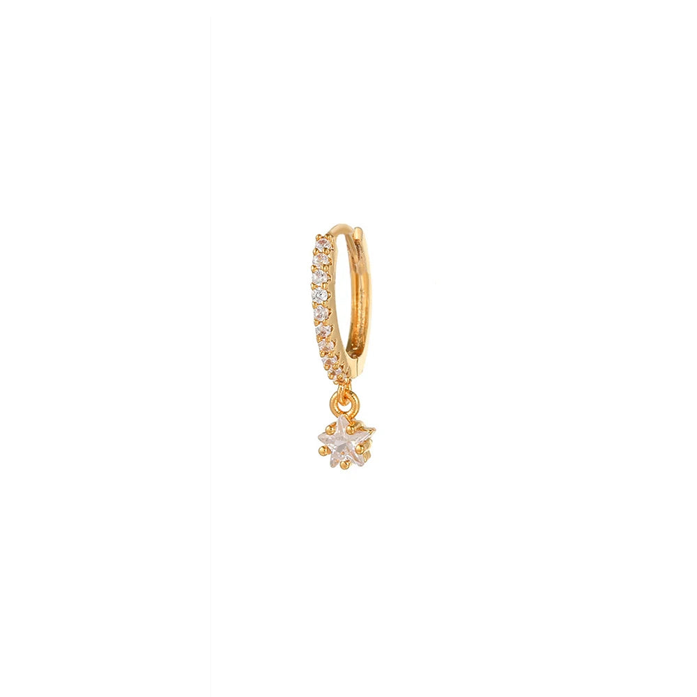 1PC Stainless Steel Cubic Zirconia Chain Hoop Earrings Star Moon