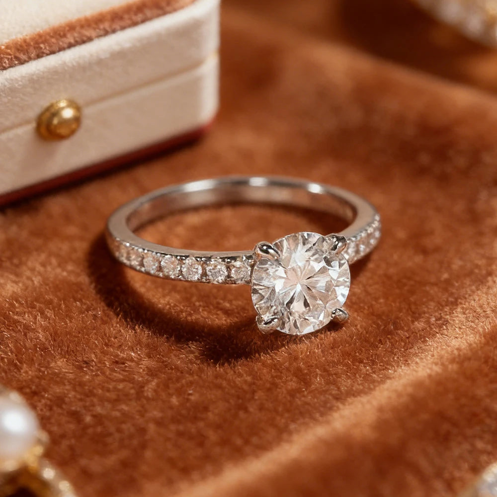 14k Gold Filled 2 Carat 8mm Round Moissanite Solitaire Ring GRA Certified