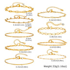 Gold Plated Link Bracelet for Women, Stainless Steel Stackable Chain Wristband, Adjustable Waterproof Jewelry