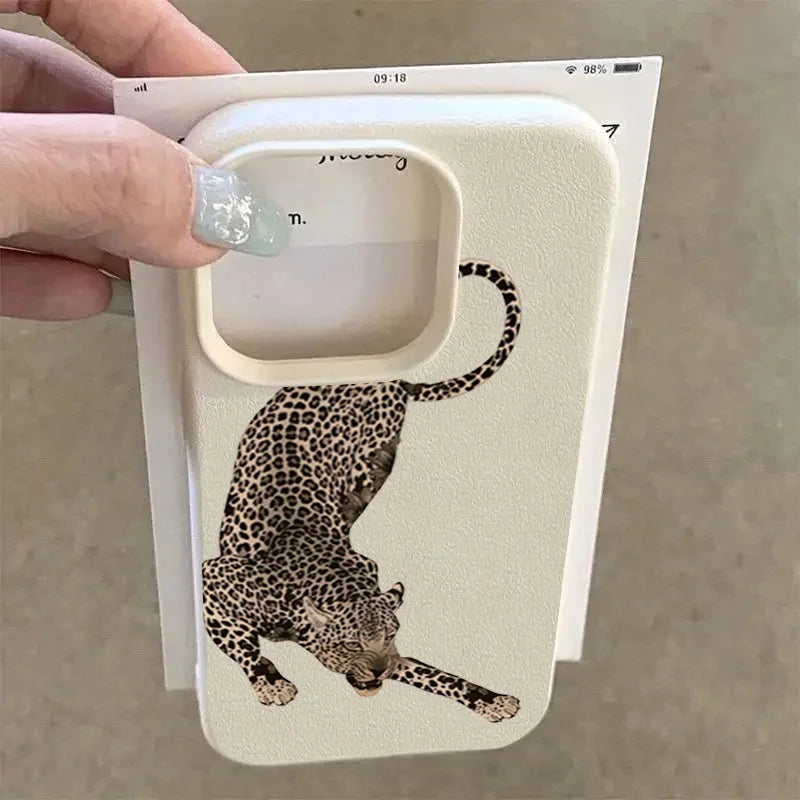 Cool Black Leopard Lychee Case for iPhone 17 16 15 14 13 Pro Max