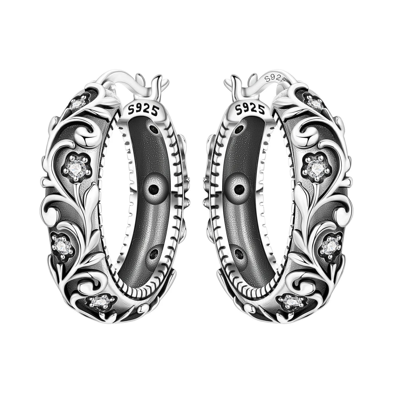 925 Sterling Silver Flower Plant Zircon Circle Hoop Earrings Jewellery Gift